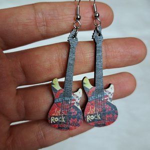 Wooden Guitar Hypoallergenic Earrings